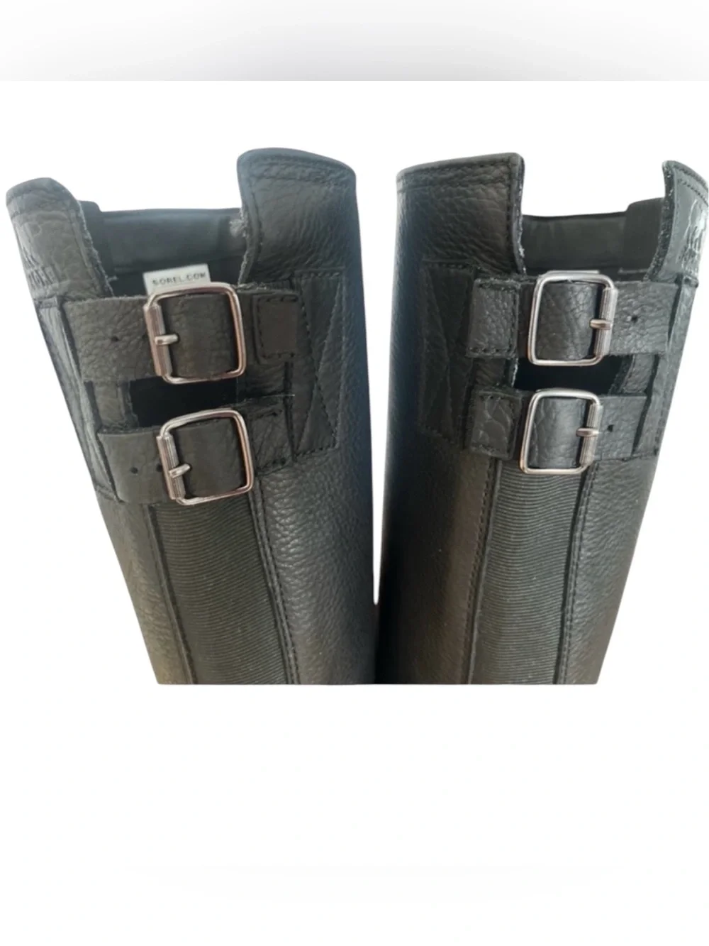 SOREL Emelie Tall Waterproof Leather Riding Boots Black Women 7 Adjustable Calf